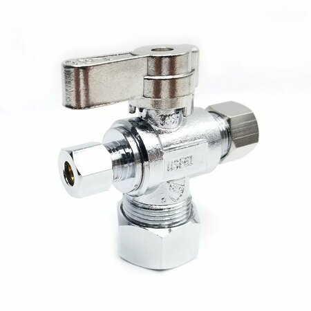 THRIFCO PLUMBING 5/8 Inch Comp x 3/8 Inch Comp x 1/4 Inch Comp Quarter Turn Brass  Angle Stop Valve 4406486